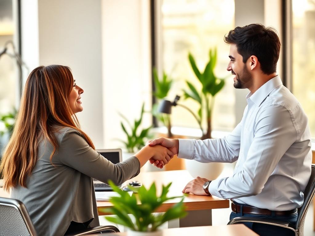 Consultor de inmigración estrechando la mano de un cliente